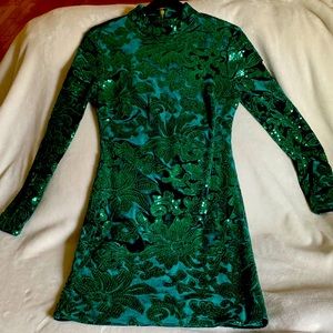 Velour and sequins mock neck dress